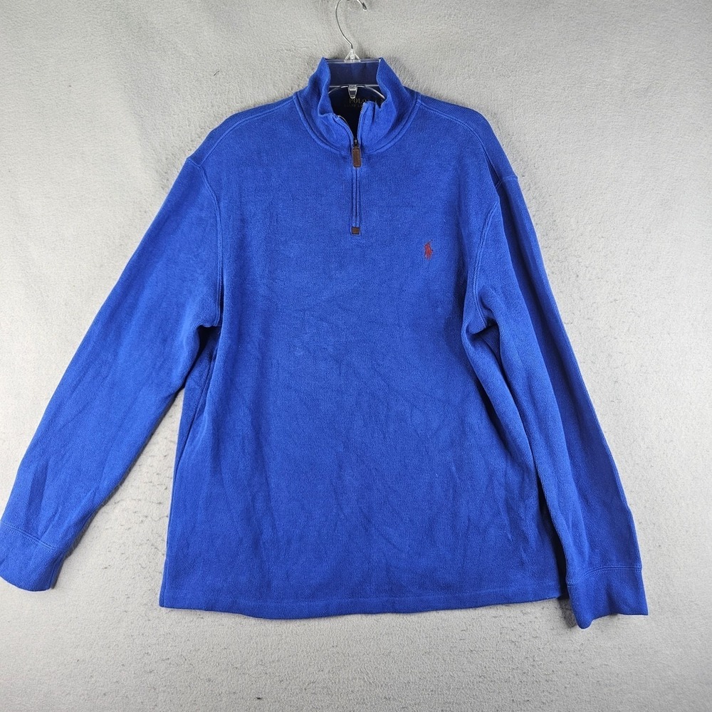 Polo Ralph Lauren Pullover Mens Large Blue Knit Mock Neck Quarter Zip Basic